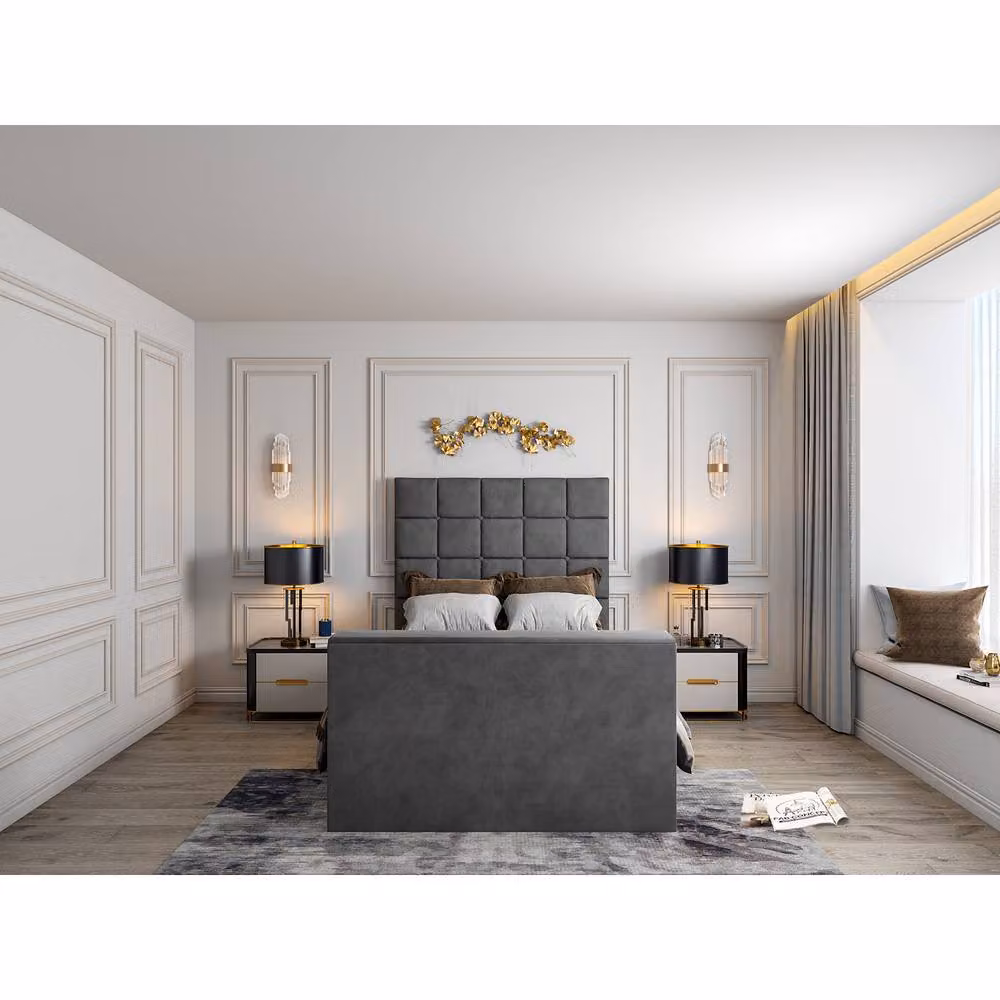 KDMD Luther Upholstered Grey TV Bed Frame, W/D/H: 140 x 200 cm – 2