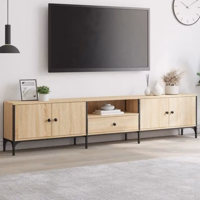 Berkfield Home TV Cabinet with Drawer in Sonoma Oak Brown, W: 200 cm, D: 44 cm, H: 25 cm – 1
