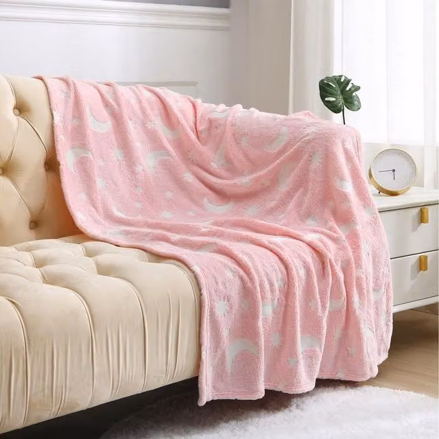 HomeSpace Direct Pink Moon Glow in the Dark Fleece Throw Blanket for Children