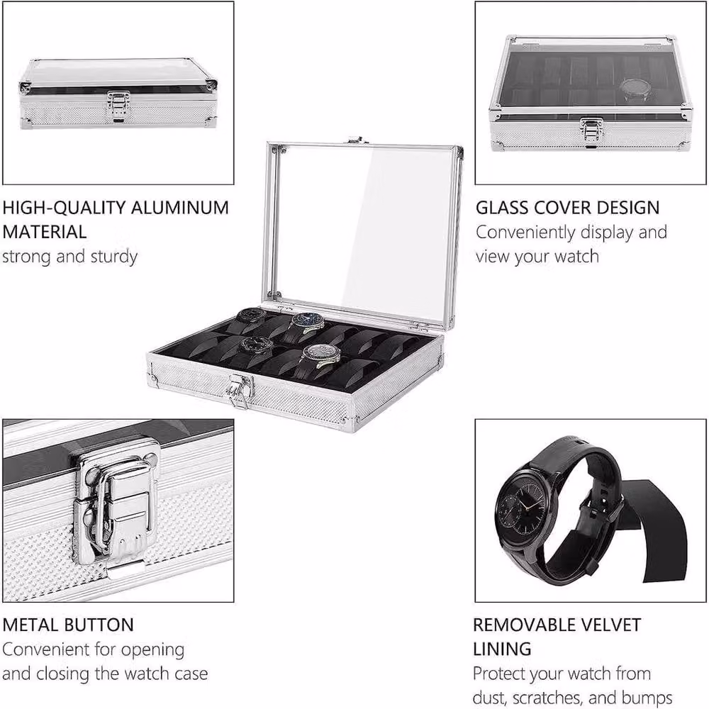 EONLION Silver Watch and Jewellery Display Storage Case Box – 4