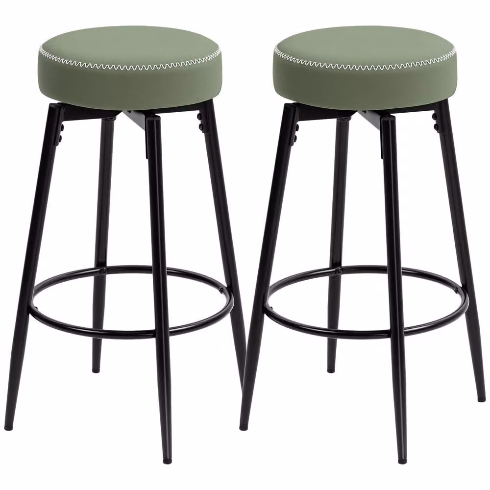 STILVORA Set of 2 Modern Green Faux Leather Swivel Bar Stools with Metal Frame – 3