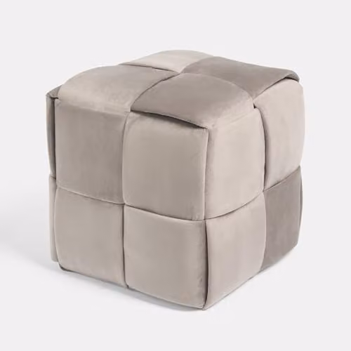 OHS Matte Velvet Square Ottoman Footstool in Natural – 2