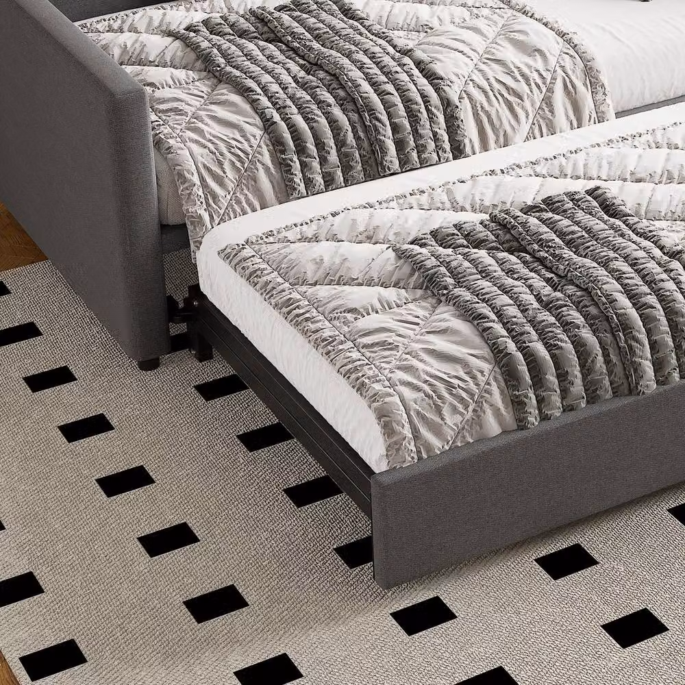 STILVORA Upholstered Single Bed Frame with Pull-Out Drawer in Grey Fabric, W/D/H: 90 x 190 x 73 cm – 8