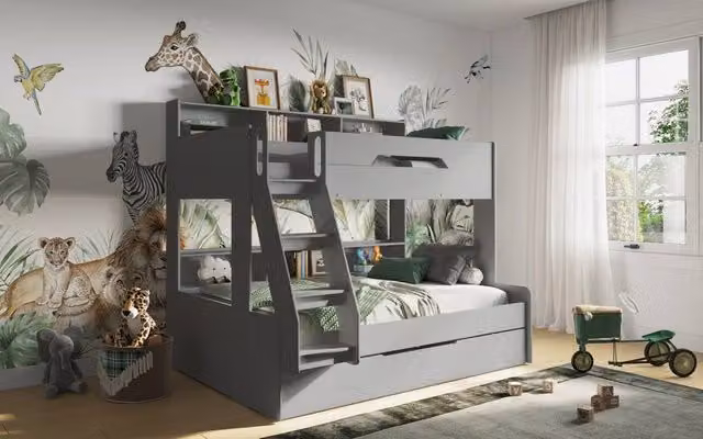 Flair Interstellar Triple Bunk Bed in Grey, Single Size, W/D/H: 190 x 90 x 159.8 cm