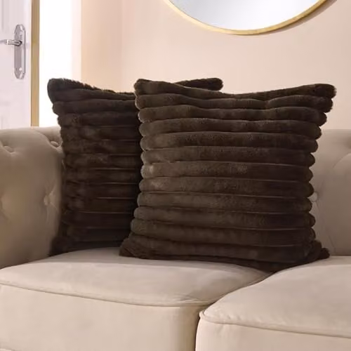 OHS Set of 2 Thick Ribbed Faux Fur Decorative Square Throw Pillow Covers, Brown, W/D/H: 45 x 45 x 45 cm – 6