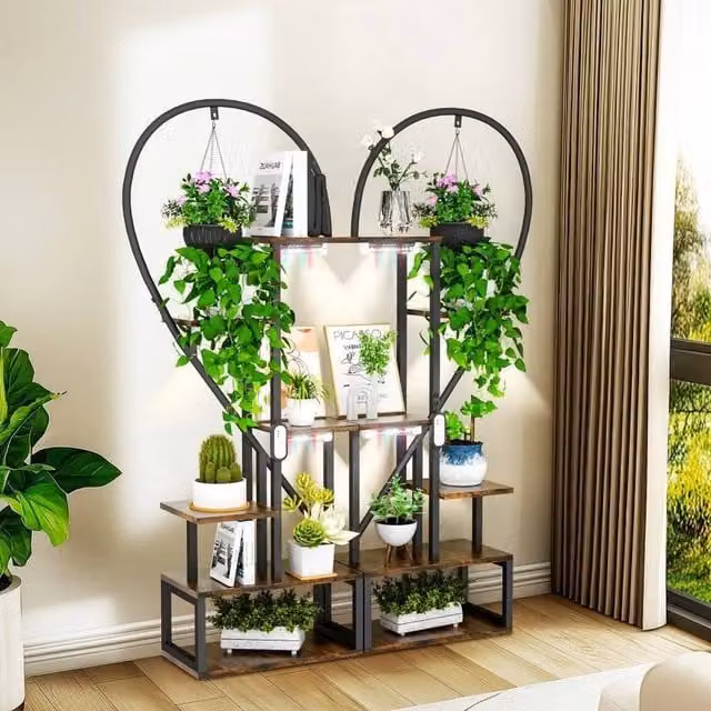 SPETLEK Retro Wood and Metal Plant Stand in Black, W/D/H: 112 x 28 x 167 cm – 1