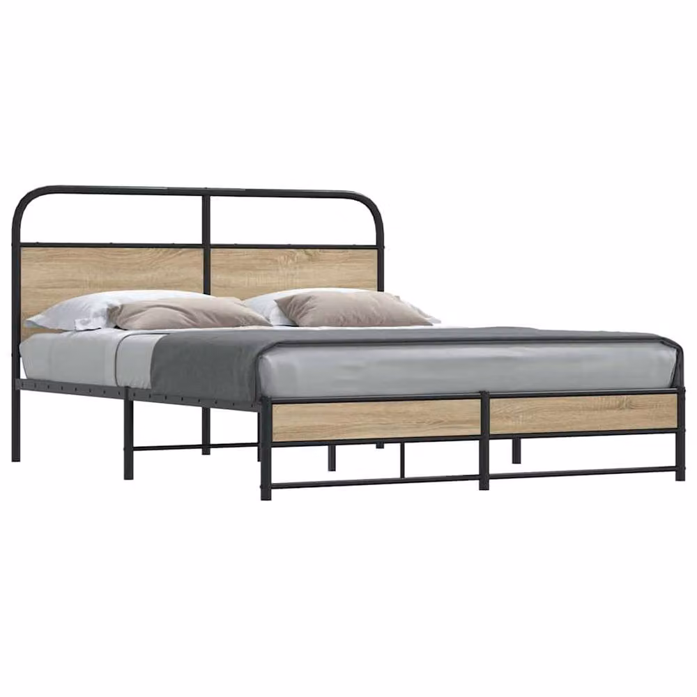 Berkfield Home Metal Bed Frame in Smoked Oak Brown, W: 160 cm, L: 200 cm – 2