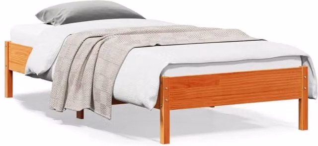 Berkfield Home Solid Wood Pine Bed Frame in Wax Brown, W: 90 cm, L: 200 cm
