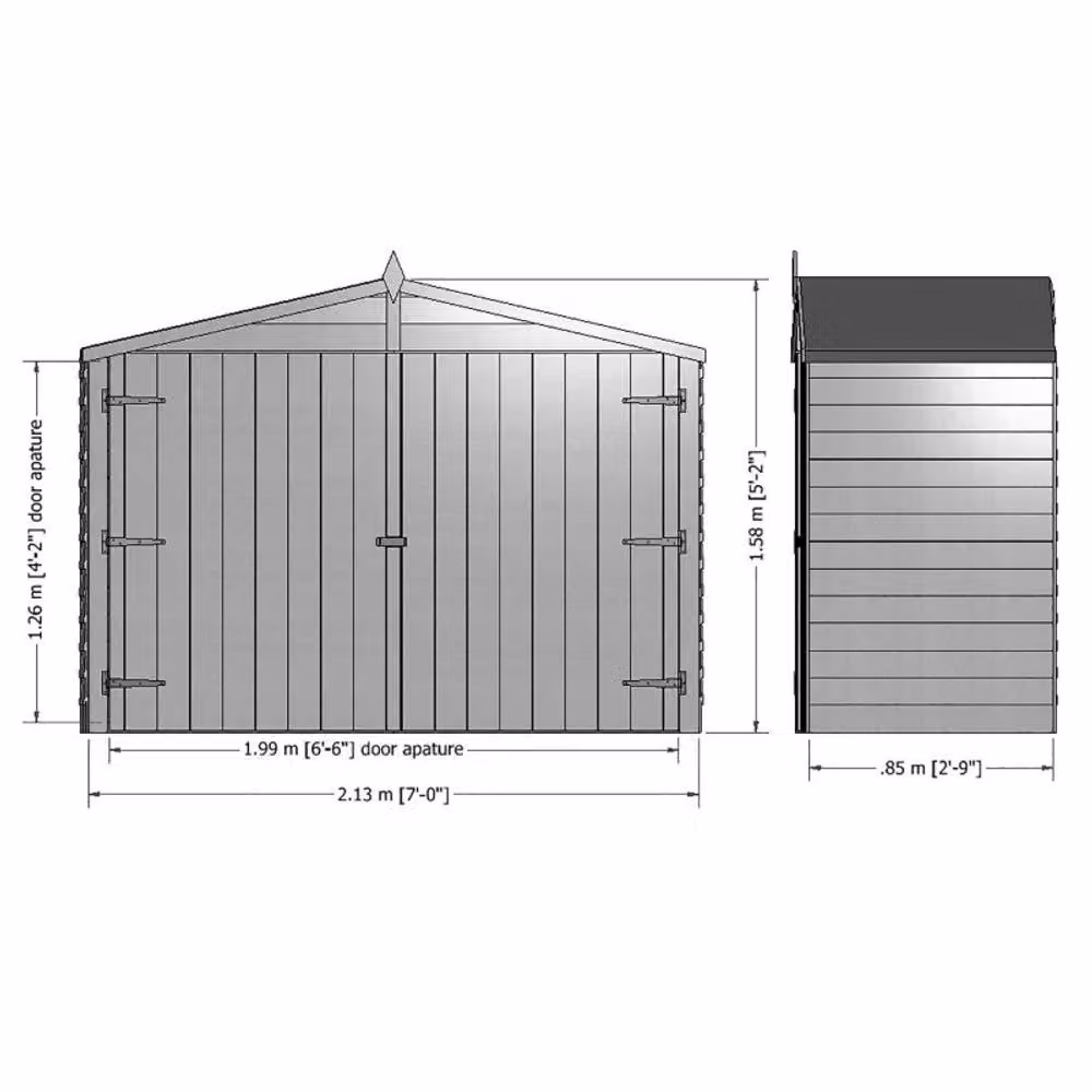 Shires Apex Shiplap Wooden Garden Bicycle Shed with Floor and Double Doors, Brown, W: 213.0 cm, D: 102.5 cm, H: 165.4 cm – 2