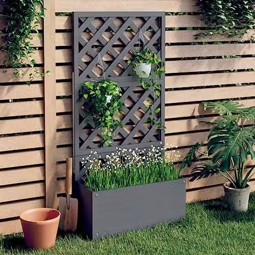 vidaXL Grey WPC Trellis Planter Tub W: 65 cm, D: 33 cm, H: 135 cm – 2