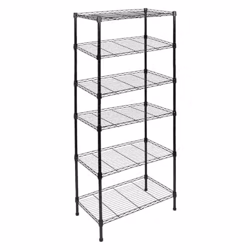 Harbour Housewares 6-Tier Black Metal Wire Shelving Unit with Adjustable Shelves, H 180 x W 60 x D 35 cm