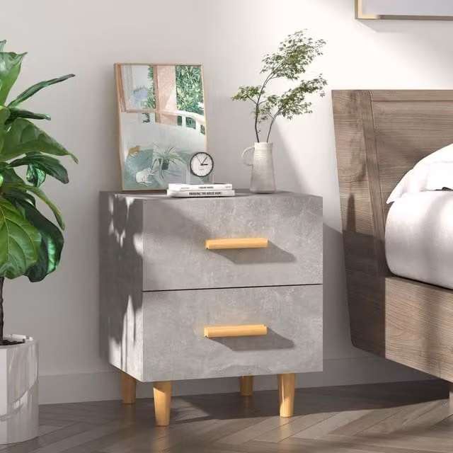 Berkfield Home Bed Cabinet in Concrete Grey, W: 40 cm, D: 35 cm, H: 47.5 cm