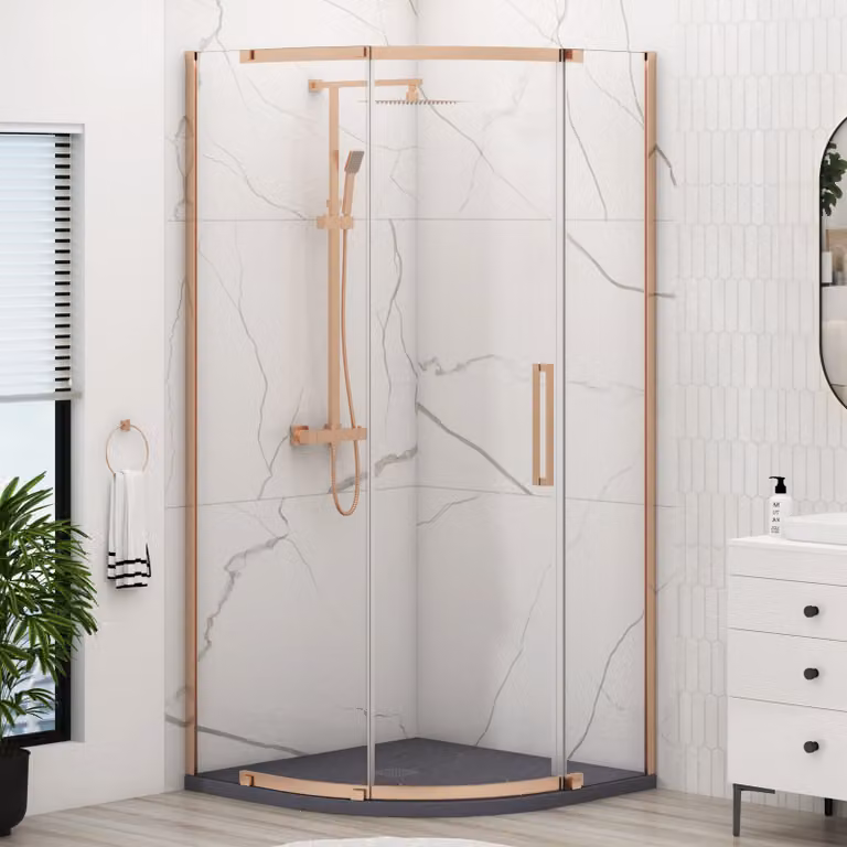 Royal Bathrooms Chelsea Single Door Quadrant Shower Enclosure with Grey Mineral Cast Tray, 8mm Easy Clean Glass, Height: 195 cm, Brushed Bronze