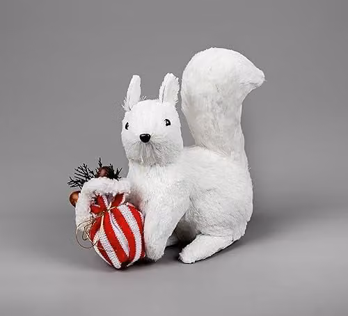 Shatchi White Squirrel Decorative Figurine for Christmas Tabletop Decor, Height: 21.5 cm