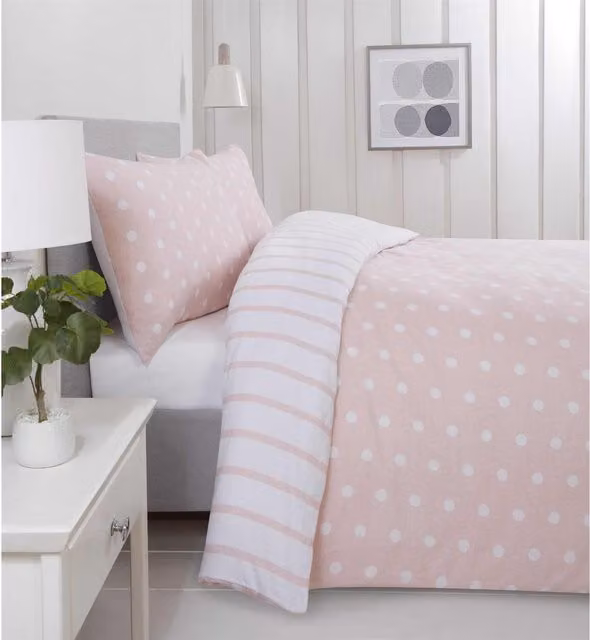 Rapport Reversible Dotted and Striped Duvet Cover Set, Pink, W: 90 cm, H: 200 cm