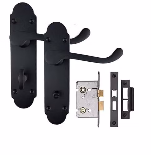 Golden Grace Epsom Bathroom Lock Handle Set in Matt Black, 170 x 40 mm