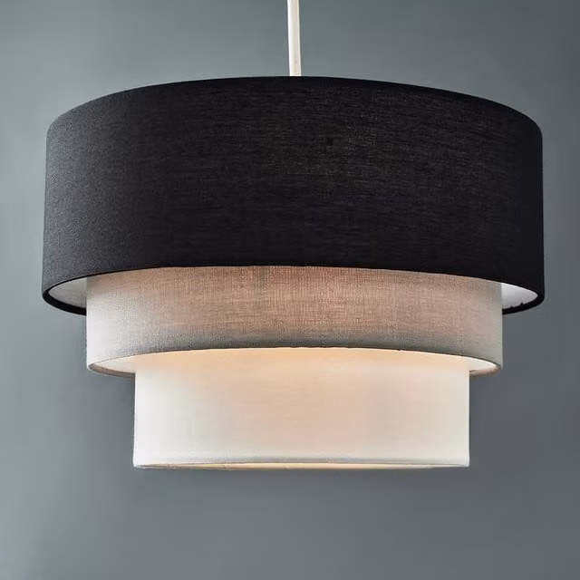 ValueLights Modern Round Three Tier Fabric Ceiling Pendant Light Shades in Black, Grey or White, Set of 2, Shade Width: 30 cm – 1