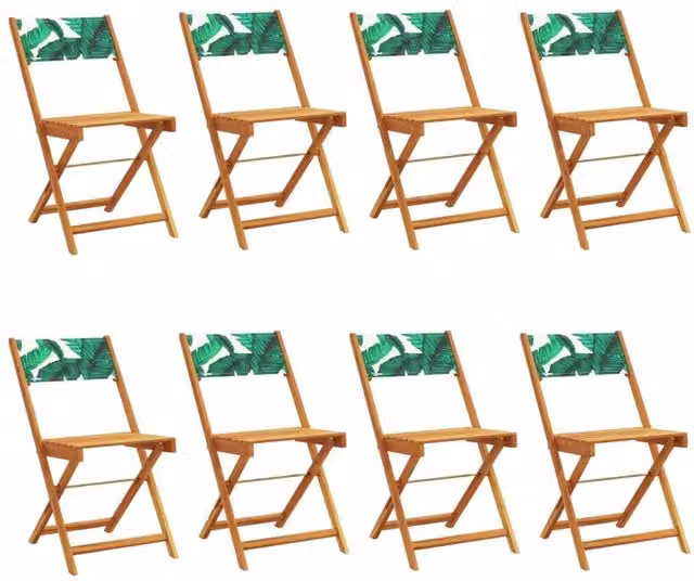 Berkfield Home Set of 8 Folding Garden Chairs in Green Fabric and Lacquered Acacia Wood – 1