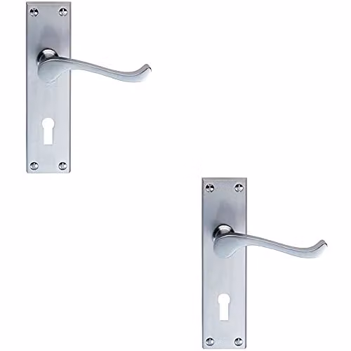Loops 2 Pack Victorian Scroll Lever on Rectangular Lock Backplate Door Handles in Satin Chrome, W: 155 mm x D: 41 mm