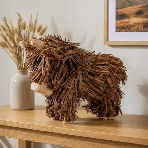 Madison & Mayfair Brown Highland Cow Twig Ornament, Rustic Wood Tabletop Décor, W: 35.0 cm, D: 30.0 cm, H: 35.0 cm – 2