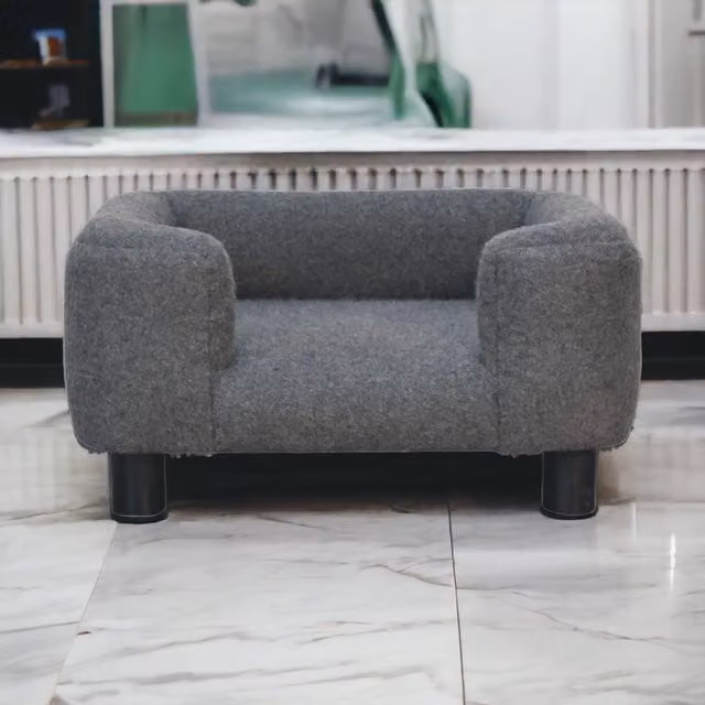 Artisan Furniture Solid Wood Mini Battleship Checked Fabric Pet Sofa Bed in Brown, Black and Grey