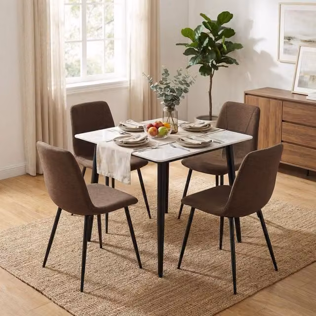 FWStyle 5 Piece Modern Dining Set with Cream Sintered Stone Rectangular Table and Dark Brown Chairs