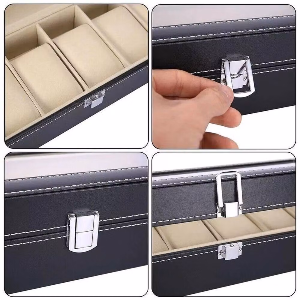 NESTLUNE 6-Grid PU Leather Watch Box for Women's Watch Collection in Black – 5