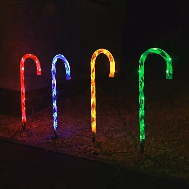 Marco Paul 4-Piece Multicoloured Candy Cane Garden Stake Lights in Red
