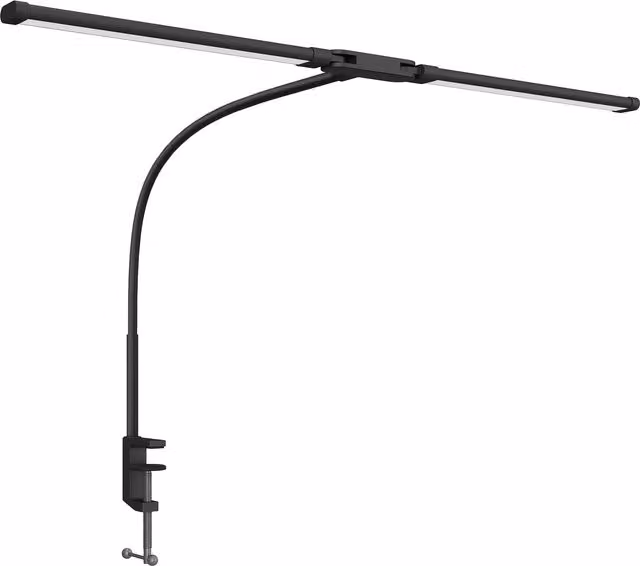 HOMCOM LED Desk Lamp with Clamp, Double Head Table Lamp with 3 Colour Modes, 10 Brightness Levels, Flexible Gooseneck, Timer and Memory Function, Black – 1
