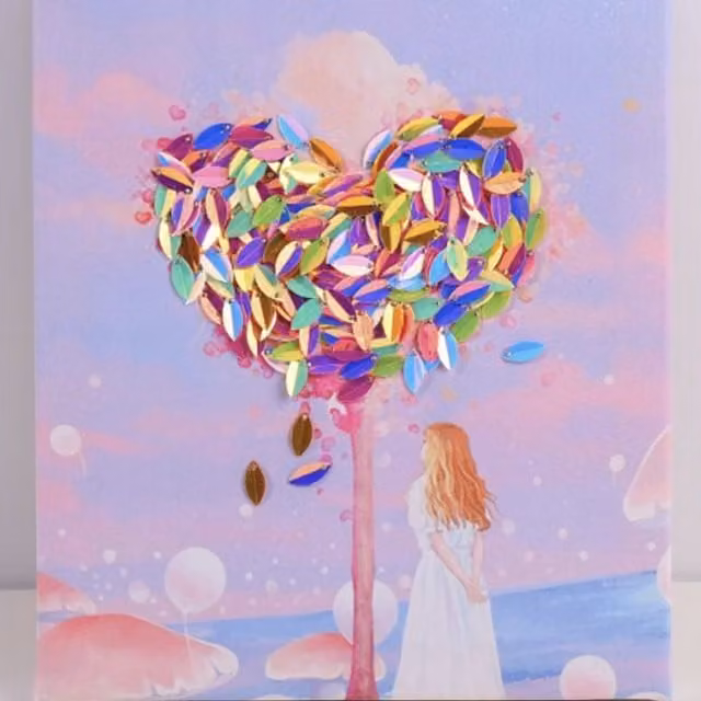 Syntego Magical Heart Tree Sequin Embroidery Wall Art Kit in Multicolour and Pink