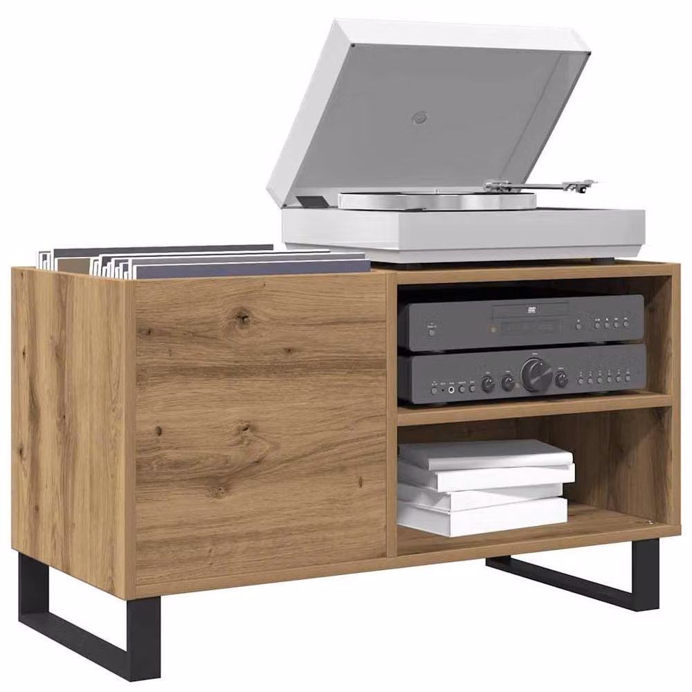 Berkfield Home Artisan Oak Record Cabinet in Brown, W: 84.5 cm, D: 38 cm, H: 48 cm – 2
