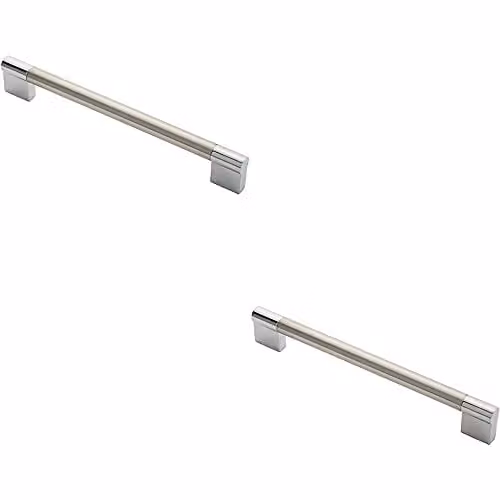 Loops 2 Pack Keyhole Bar Pull Handles in Satin Nickel and Chrome, W: 204 mm, D: 14 mm, Fixing Centres: 192 mm