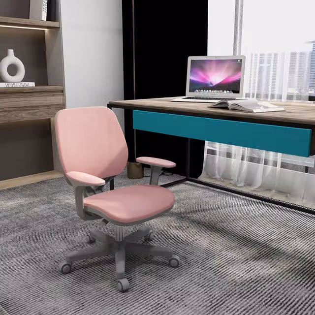 Vinsetto Modern Pink Fabric Task Chair with Armrests for Home Office