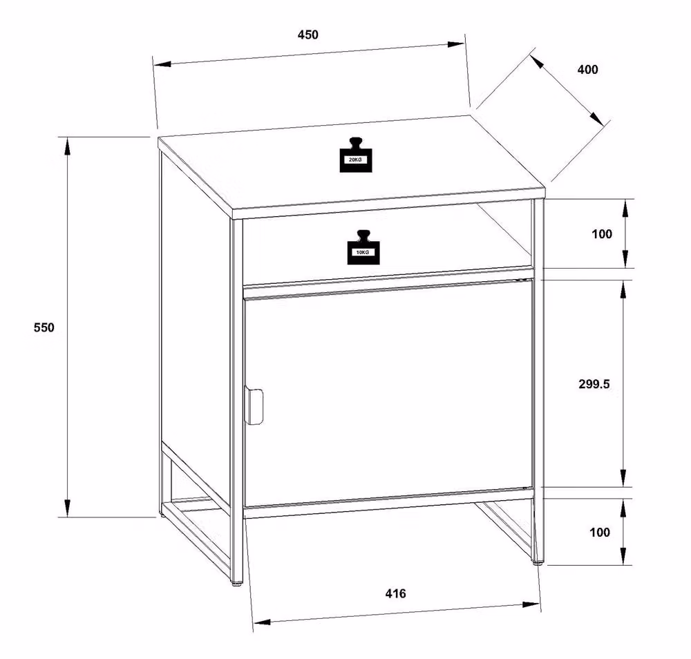 VCM Flokas L Metal Bedside Table in Black, W/D/H: 40 x 45 x 55 cm – 4