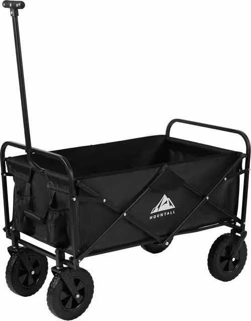 Mountall Heavy Duty Folding Wagon Cart Collapsible Outdoor Garden Trolley, Black