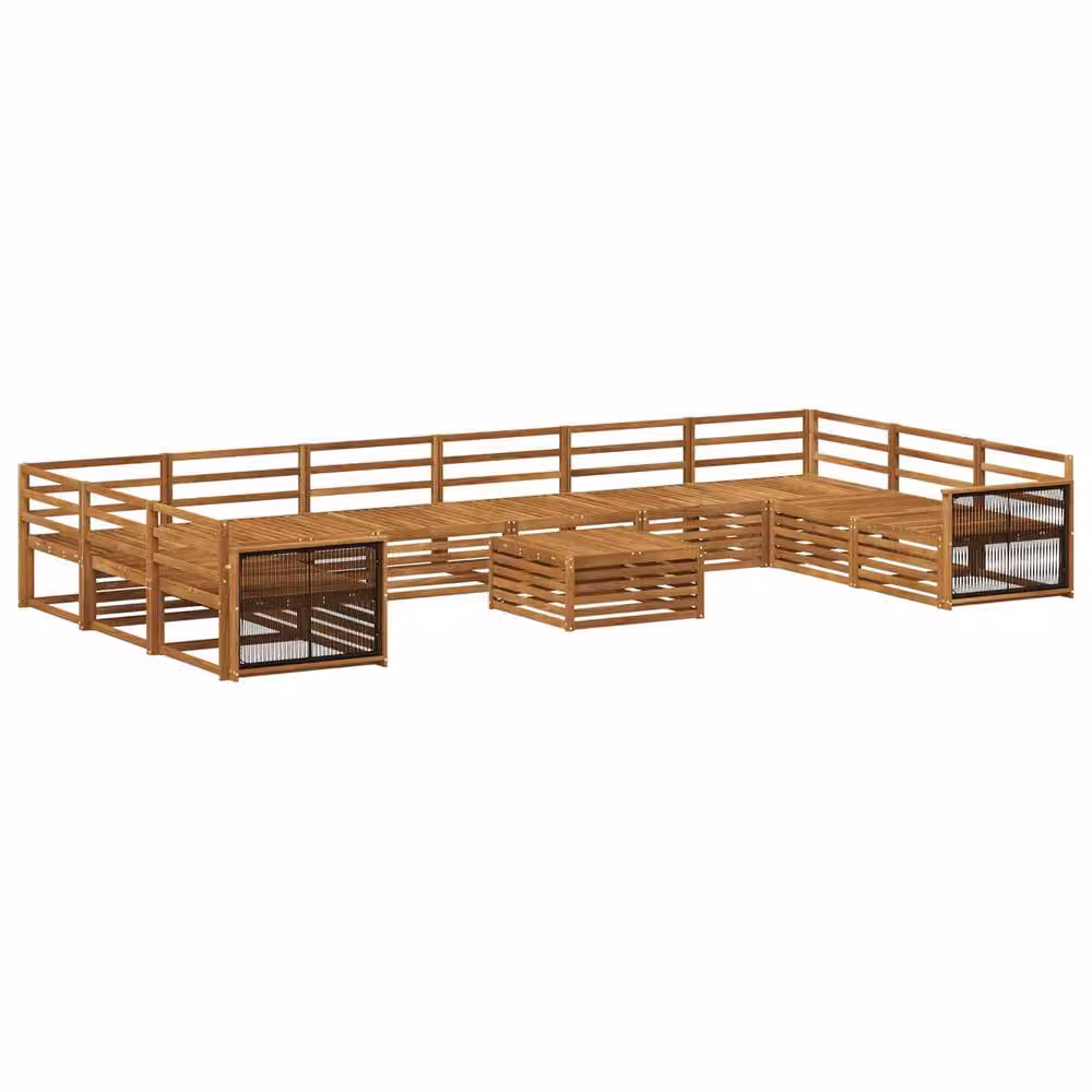 Berkfield Home 11-Piece U-Shape Modern Garden Sofa Set in Brown Solid Acacia Wood – 2