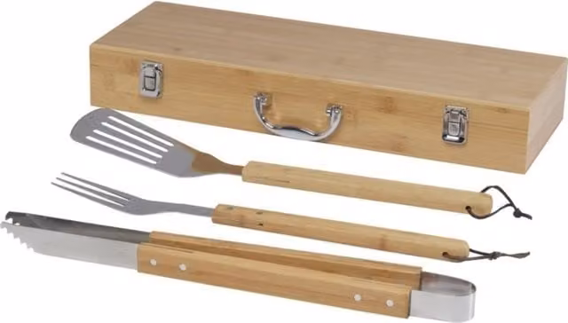 Seasons Assadus BBQ Tool Set in Silver Stainless Steel and Bamboo – 1