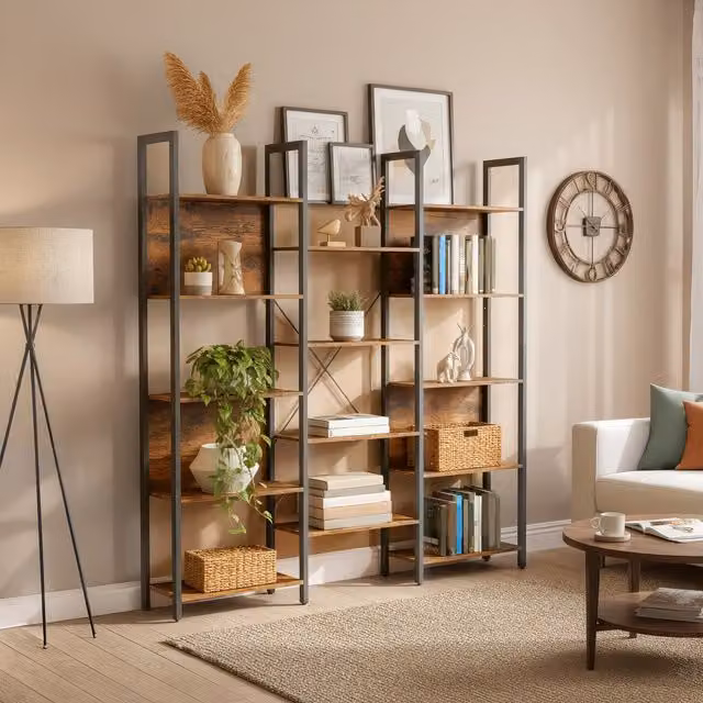 VASAGLE Industrial Bookcase with 14 Shelves, Bronze and Brown Metal and MDF Shelf Unit, H 166 x W 24 x D 10 cm