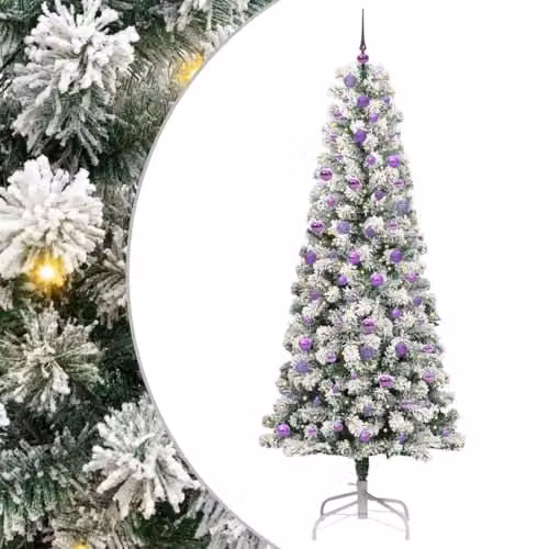 vidaXL Artificial Hinged Christmas Tree in Green and White, Height: 240 cm – 1