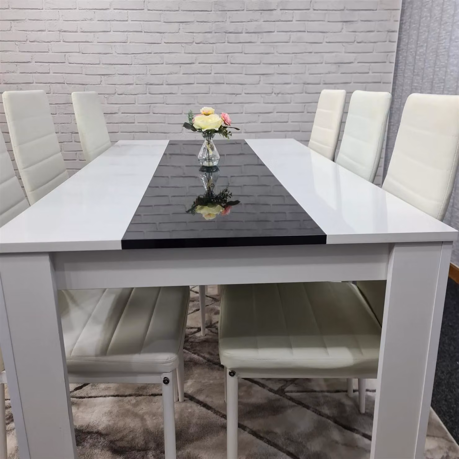 Kosy Koala Modern Dining Table Set with 6 White Chairs in Brown, Black and White – 2