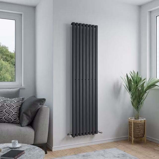 Agadon Solo Oval Tube Vertical Designer Radiator in Anthracite Grey, Width: 48 cm
