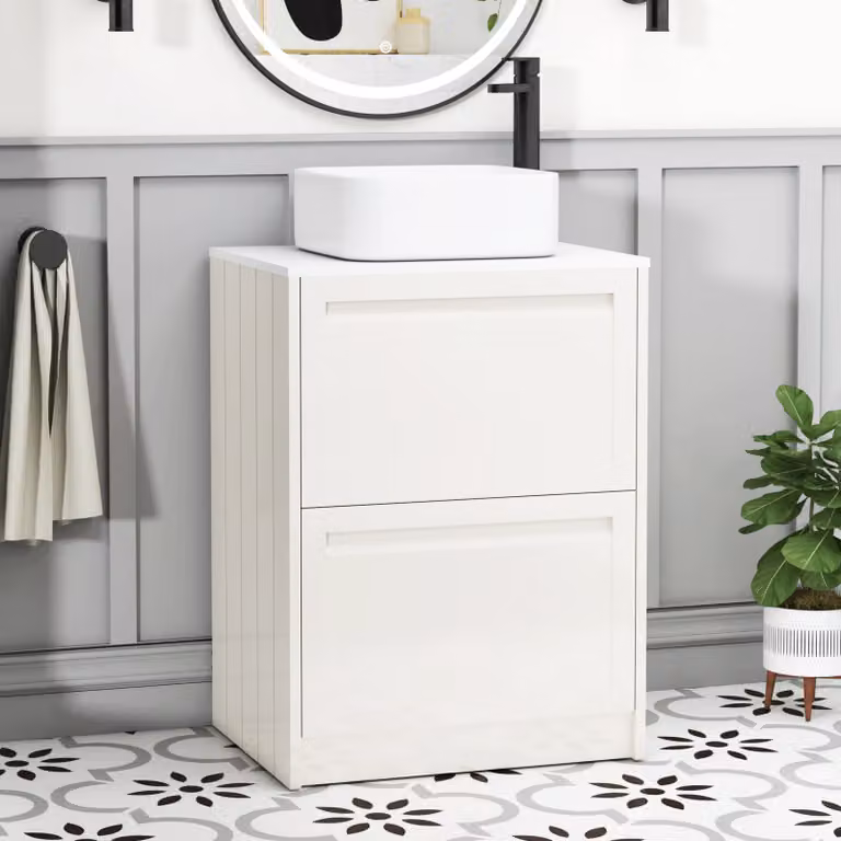 Royal Bathrooms Elmore 600mm Classic White Floor Standing 2 Drawer Vanity Unit with Elena Basin