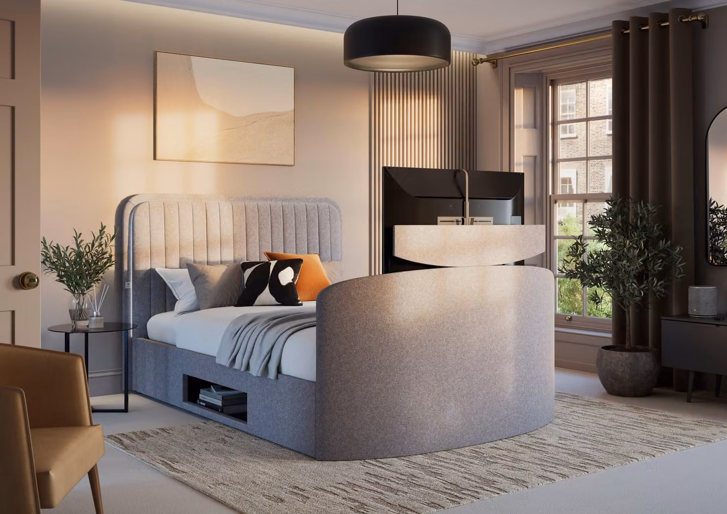Dreams Alexis Upholstered TV Bed with Under-bed Lighting in Grey