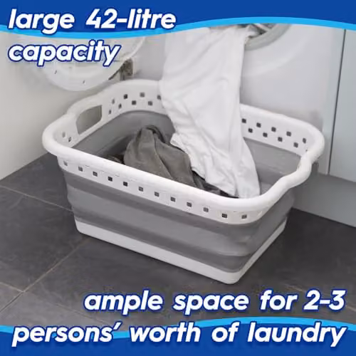 Harbour Housewares 42L Collapsible Laundry Basket in White and Grey with Handles – 4