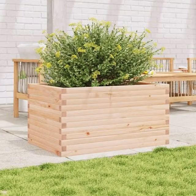 Berkfield Home Decorative Garden Planter in Beige Wood, W/D/H: 90 x 60 x 46 cm – 1