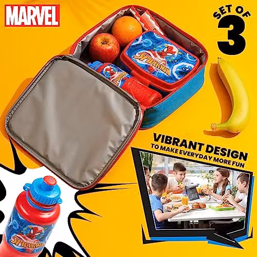 Marvel Spiderman 3 Piece Insulated Lunch Set with 430ml Water Bottle, Multicolour – 6