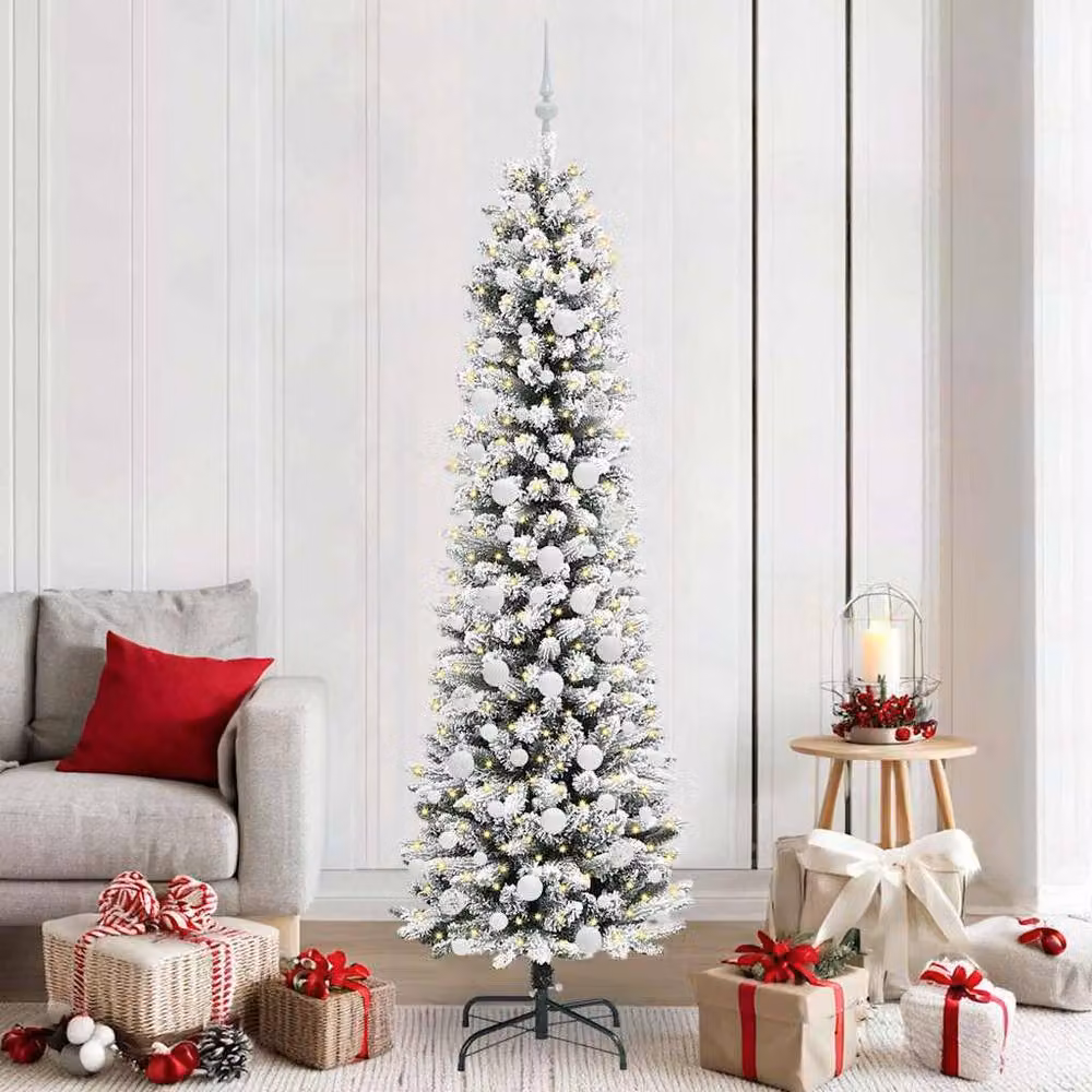 Berkfield Home Artificial Christmas Tree with 300 LEDs in Green and White, H: 210 cm, W: 58 cm, D: 58 cm – 2