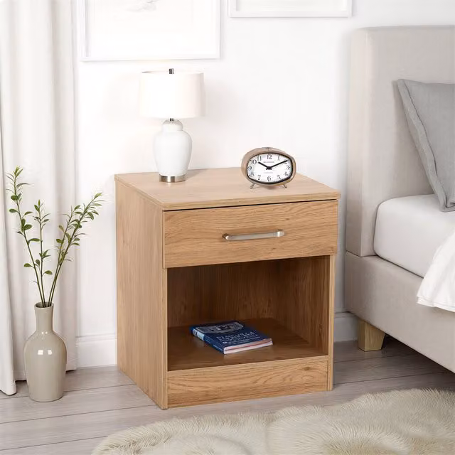 Seconique Dakota 1 Drawer Bedside Table in Oak Effect Brown