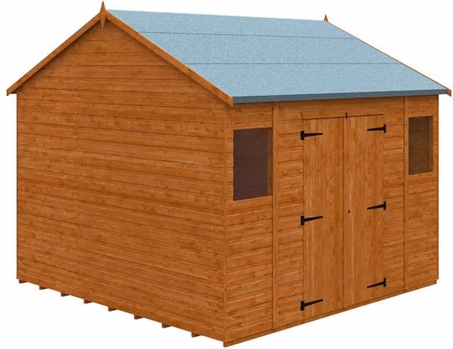 Buttercup Farm Workman Apex 12mm Wooden Garden Shed in Burnt Orange with Double Doors and Window – 1