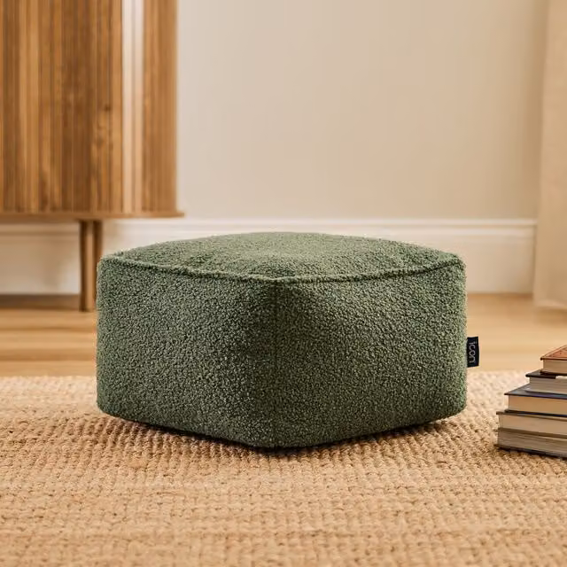 ICON Amara Boucle Square Footstool Bean Bag in Green – 1
